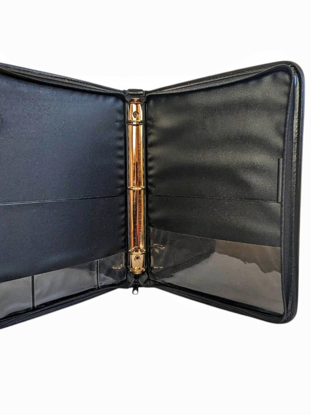 Vintage A4 Black Leather TIME TEXT Zippered Portfolio 3 Ring Binder Made in Cana - Picture 3 of 11